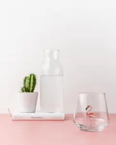 Drinking Glass with Handmade Pink Flamingo, Water, Mug, Kitchen, Tumbler, Glassware, Cute, Home, Table Décor, Design Glasses, Perfect Gift
