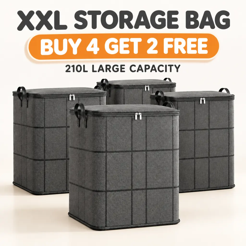 210L XXL Foldable Storage Bags | Buy 4 Get 2 Free, Heavy-Duty Non-Woven Fabric, Reinforced Handles & Dual Zippers, Dust & Moisture Proof Organizer for Quilts, Bedding, Seasonal Clothes, Moving & Camping