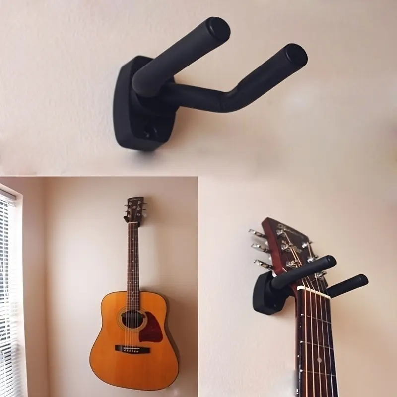 1pc Stylish Black Guitar Wall Mount | Space-Saving Double Guitar Holder, Easy-to-Install for Acoustic and Electric Guitars, Simple Design for Home Recording Studios and Music Rooms, Sturdy Installation - Alloy Material