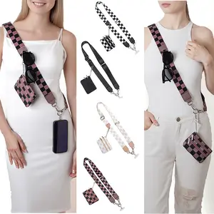 Women’s Minimalist Checkerboard Upgraded Fabric 2-in-1 Phone Wrist Strap Coin Purse, Versatile Handy Strap for Smartphones, Essential Phone Accessories, Everyday Bag Accessory