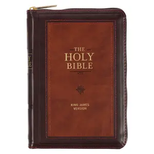 Burgundy and Saddle Tan Framed Faux Leather Compact King James Version Bible with Zippered Closure