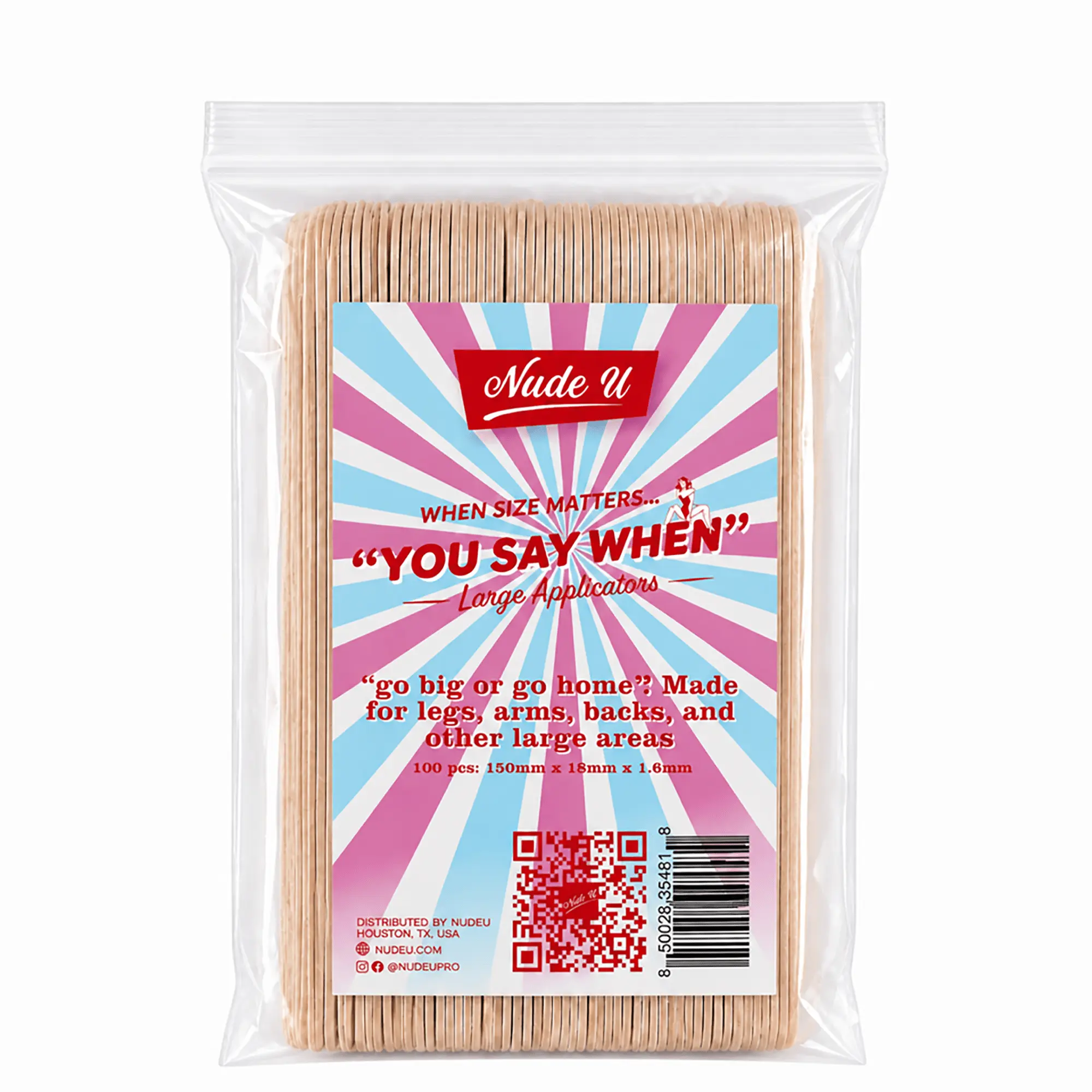"You Say When" Large Wax Applicator | Face and Body Waxing | 100 Pack | NUDE U