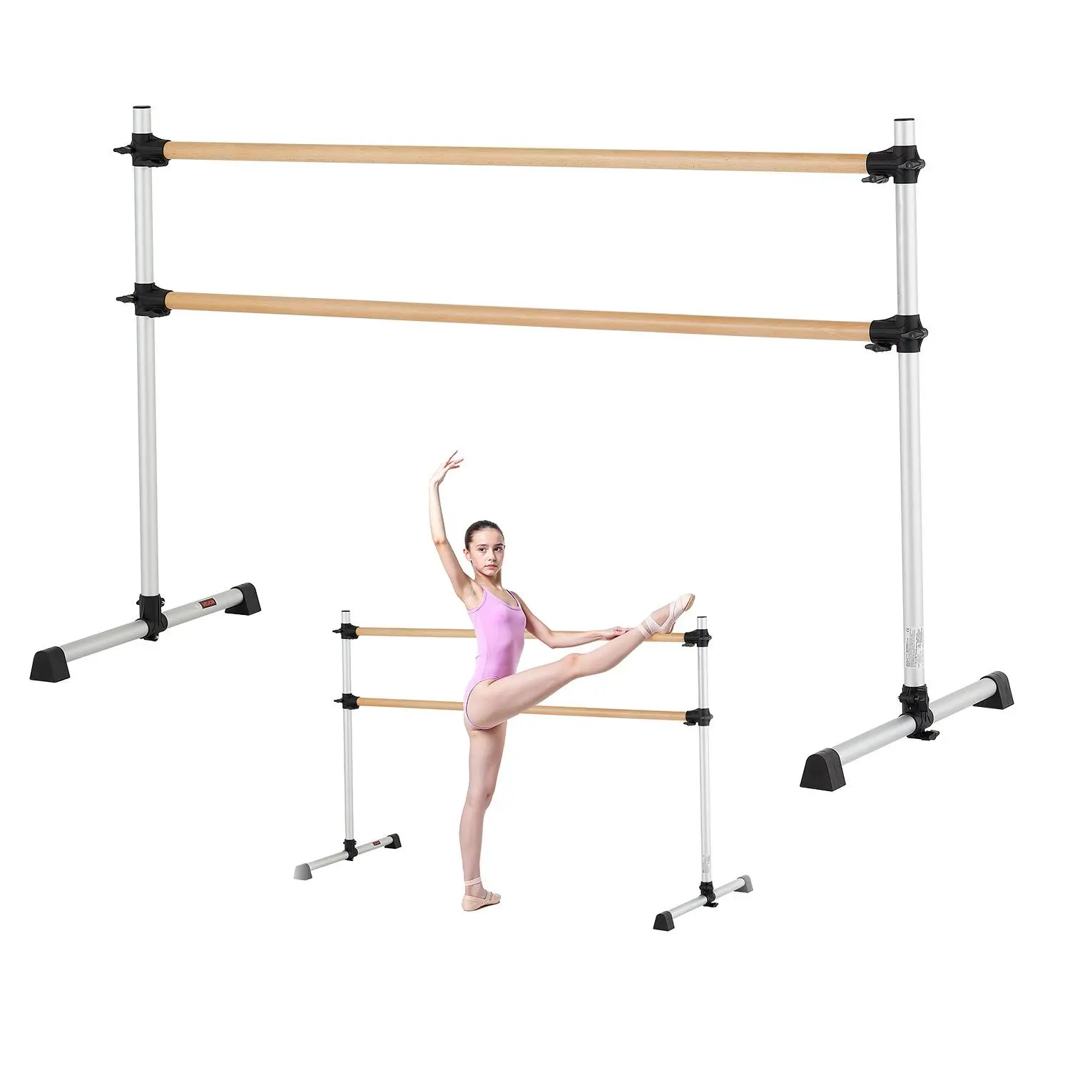 6 ft Double Beechwood Ballet Barre, Freestanding Portable Dance Bar with Adjustable Height, Anti-Wobble Equipment for Home Exercise, Pilates & Stretching, Height-Adjusted, Pilates Balance, Fitness For Everyone