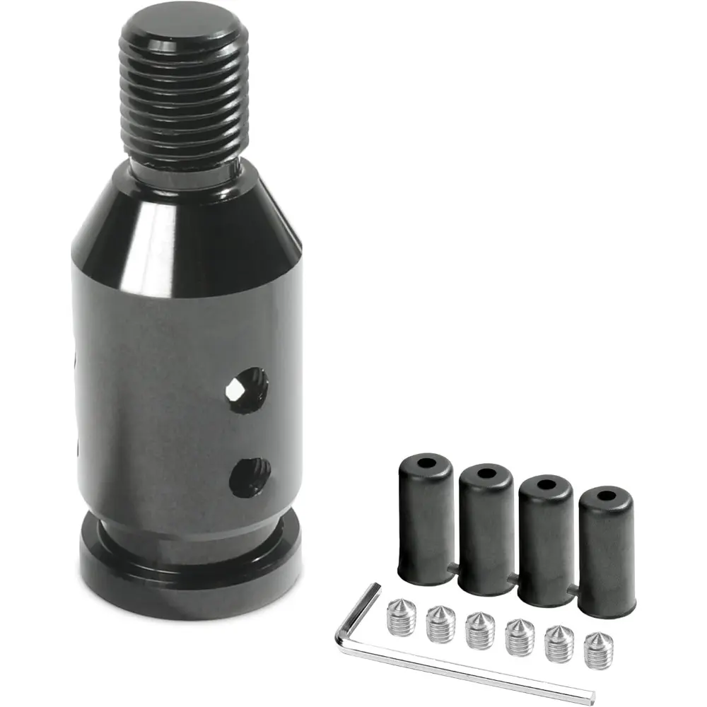 Durable Universal Gear Shift Connector - Aluminum Automatic Shifter Adapter, Non-Threaded Manual Gear Fit for M12x1.25 (Black) with 1 Shift Knob Shifter Adapter, 1 Wrench, 4 Plastic Hoses, 6 Screws