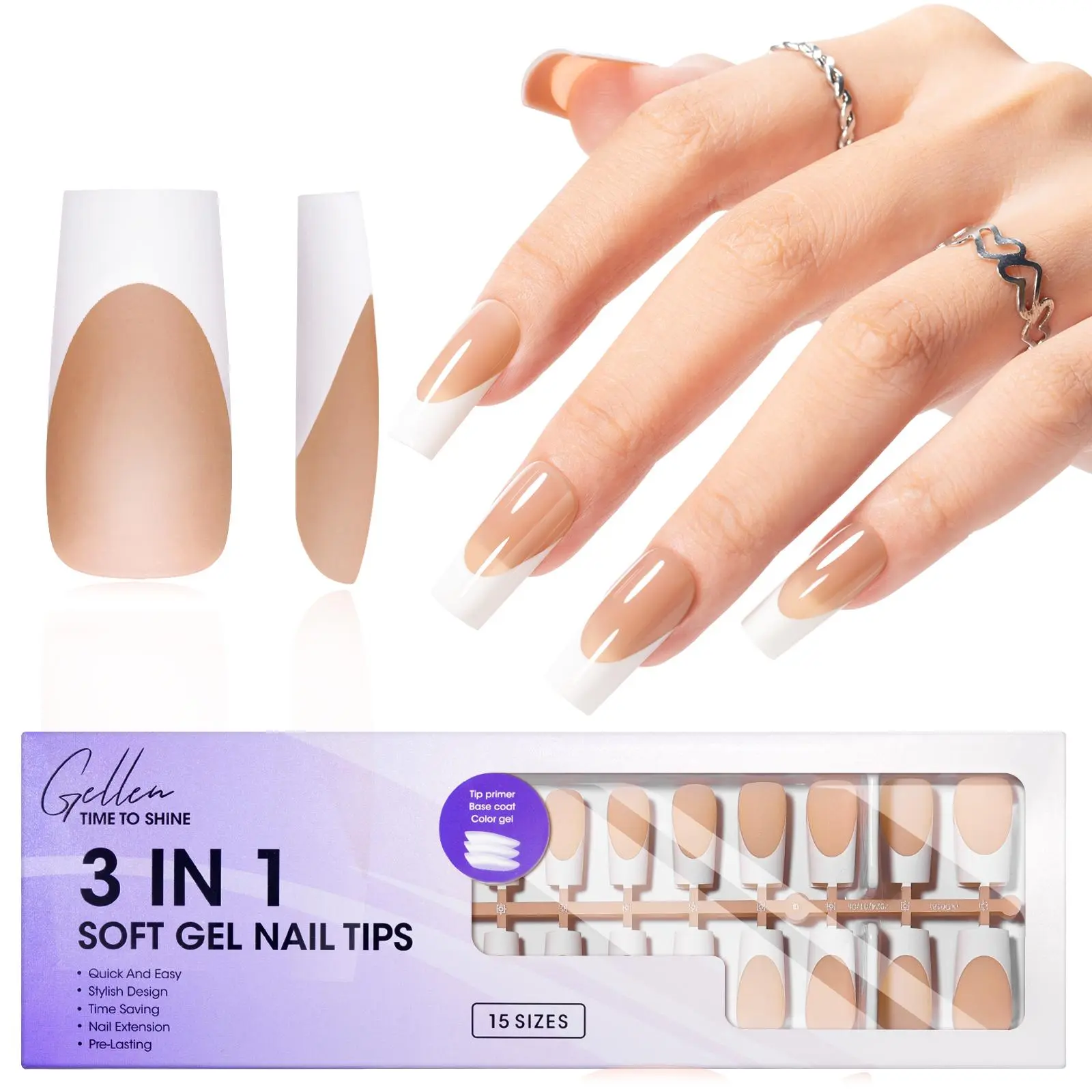 Nude Brown Long Square Nail Tips