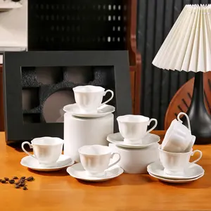 Simple Ceramic Petal Coffee Cup Set, Espresso Cups and Saucers, Perfect for Concentrated Coffee, Home Gatherings, Afternoon Tea