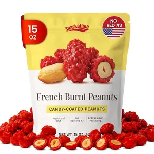 Snackathon French Burnt Peanuts, 15 oz – Classic Red Candy Coated Peanuts in Resealable Bag, Old Fashioned Sweet & Crunchy Snack, Made in USA, Great for Snacking & Sharing