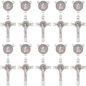 30Pcs Rosary Crucifix and Medal Set, 2.1 cm Medal and 5.3 cm Cross, 15 Sets