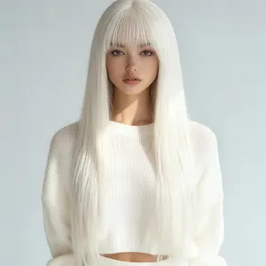 Wennier 24 Inch Snow White Straight Synthetic Full Wig Pre Plucked with Baby Hair Glueless Heat Resistant Fiber for Black Women Natural Look for Cosplay Christmas Daily Party Wear