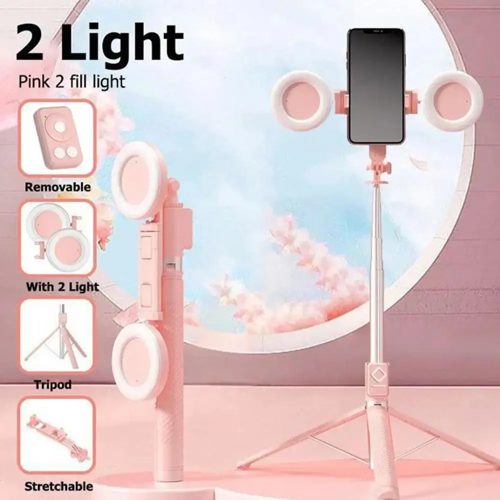 Wireless Bluetooth Selfie Stick with LED Ring Light & Foldable Tripod | Adjustable Monopod for iPhone & Android | Live Streaming & Vlogging Stand Remote Control