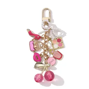 Vintage Elegant Zinc Alloy Keychain with Bow, Cherry and Perfume Charm, Stylish Keychain, Creative High-End Fashion Accessory, Gift for Friends and Family