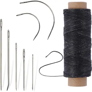 Waxed Thread with 7 Pcs Leather Needles for Hand Sewing 150D Flat Waxed Thread Leather Repair Needles for Sewing Upholstery Leather Canvas Bags Sofa Furniture