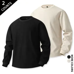 European American Street Style Vertical Rib Long Sleeve Base Tees 2 Pack, Ultra Soft Skin-friendly Knit Tops for Trendy Early Autumn Trips