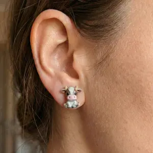 Cow Stud Earrings: Custom Resin Farm Animal Jewelry