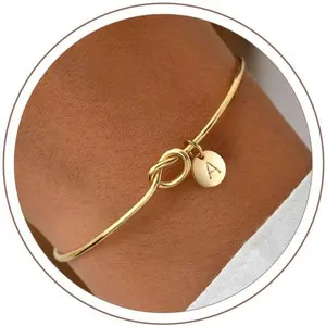 Turandoss Mothers Day Gifts for Mom Wife - Dainty Knot Letter A-Z Initial Bracelet Personalized Cuff Bangle Bracelet Mothers Day Gifts for Women Jewelry