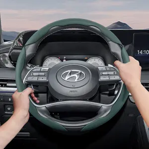 For Hyundai Steering Wheel Cover – Perforated Breathable Leather, Sectional Ultra-Thin Design, Protects the Steering Wheel. Compatible with Accent, Verna, Elantra, Avante, Sonata, Azera, Grandeur, Venue, Kona, Tucson, Santa Fe, Palisade, Ioniq 5, Ioniq 6