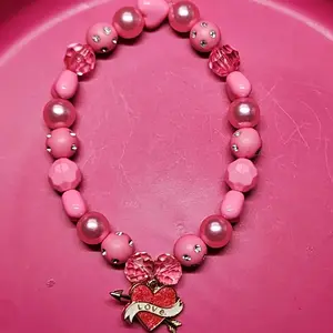 Pink Pearl Bracelet with Heart Charm and Faceted Beads for Women's Fashion Accessories