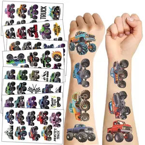 10 Monster Truck Temporary Tattoos, Fake Tattoos, Cartoon Waterproof Kids Stickers, Fun and Weird Gift Ideas, Flat Design, No Ca Prop 65 Warning