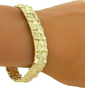 Unisex Men Women 14K Yellow Gold Finish Nugget Hip Hop Style Party Wear Bracelet 15mm 8" Jewelry Accessory for Stylish Outfits