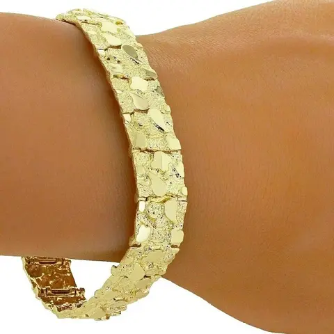 MaxBling81 Unisex 14 Karat Yellow Gold Finish 15mm Nugget Bracelet - 8in Hip Hop & Casual Wear Costume Jewelry to Elevate Your Style, Fashion Accessory for Refined Bracelet Style
