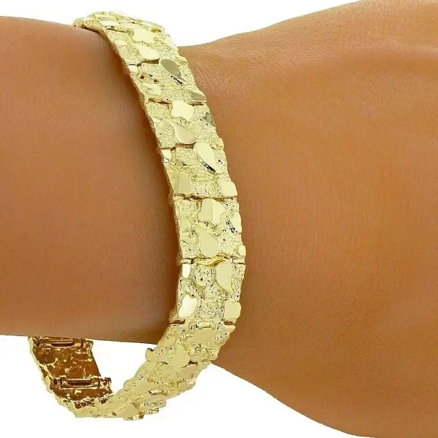 MaxBling81 Unisex 14 Karat Yellow Gold Finish 15mm Nugget Bracelet - 8in Hip Hop & Casual Wear Costume Jewelry to Elevate Your Style, Fashion Accessory for Refined Bracelet Style