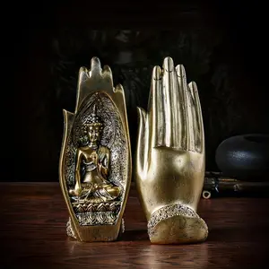 Buddha Hand Statue Decoration, 2 Counts/set Resin Buddha Hand Statue, Home Decor Ornament, Desktop Decoration for Living Room Bedroom Office, Religious Art