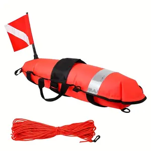 Spearfishing Buoy, Hi-Visibility Inflatable Torpedo Buoy Float Signal With Dive Safety Flag - For Scuba Diving, Freediving, Snorkeling, Swimming -  Suitable for Divers & Water Sports Enthusiasts - Great Gift for Underwater Explorers