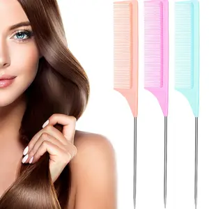 3 Packs 9 Inch Rat Tail Comb Carbon Fiber Heat Resistant Teasing Comb with Metal Pick Styling Parting Lightweight Sectioning Fine Tooth Combs for Women Girls