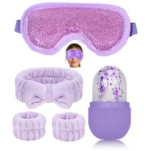 5-Piece Facial Beauty Skincare Set, Facial Care Tools, Gel Eye Mask, Bow Headband Wristbands, Cooling Ice Roller, Christmas Gift