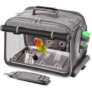 Bird Carrier, Travel Bird Cage with Indestructible Stainless Steel Mesh, Bird Travel Carrier Lightweight and Portable with Water Bottle and Bowl