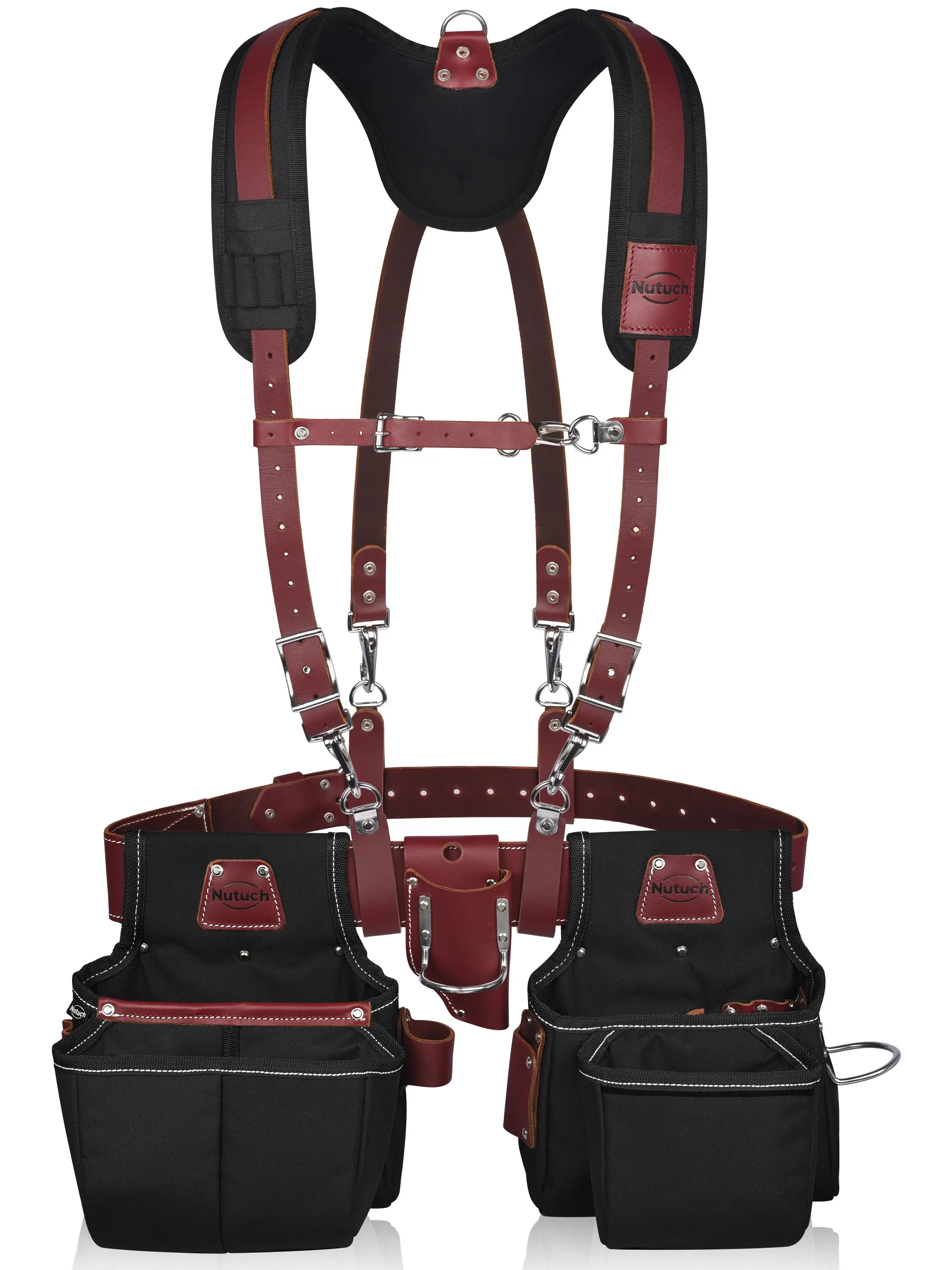 NUTUCH Black Nylon & Leather Tool Belt with Work Suspender and 21 Pockets for Carpenters, Electricians, and Handymen