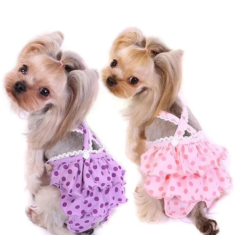 2PCS Female Dog Diaper Washable Menstrual Panties Dogs Nappy Sanitary Pants Physiological Underwear Dot Print Shorts pet Supplies dog Costumes Cute Pee Pads