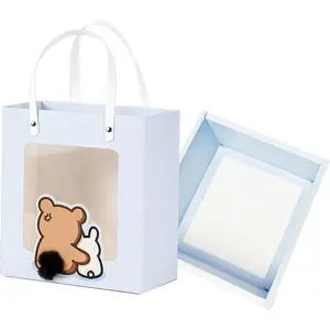 Bag with Matching Box, Durable Birthday Present Bag,  Paper Set for Wedding, Valentine's Party,  Celebration (Blue 1pack)