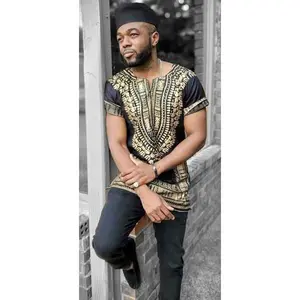 Jet Black and Gold Dashiki Shirt-DP3764D