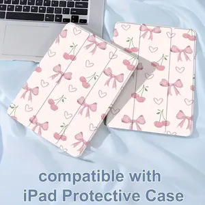 Pink cherry blossom bow pattern, with adjustable bracket and pen slot, foldable non-slip TPU protective case, suitable for iPad mini, iPad Air, iPad Pro/iPad 10th generation, 11th generation and other series iPad protective cases