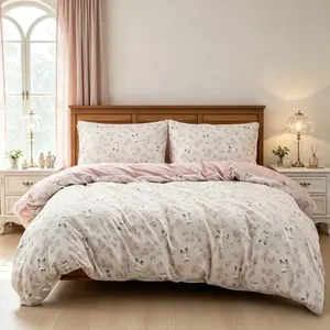 3-piece rabbit and rose floral themed duvet cover set, including 1 duvet cover and 2 pillowcases, no filling included. Soft and comfortable, suitable for bedrooms, hotels and school dormitories, perfect as a holiday gift.
