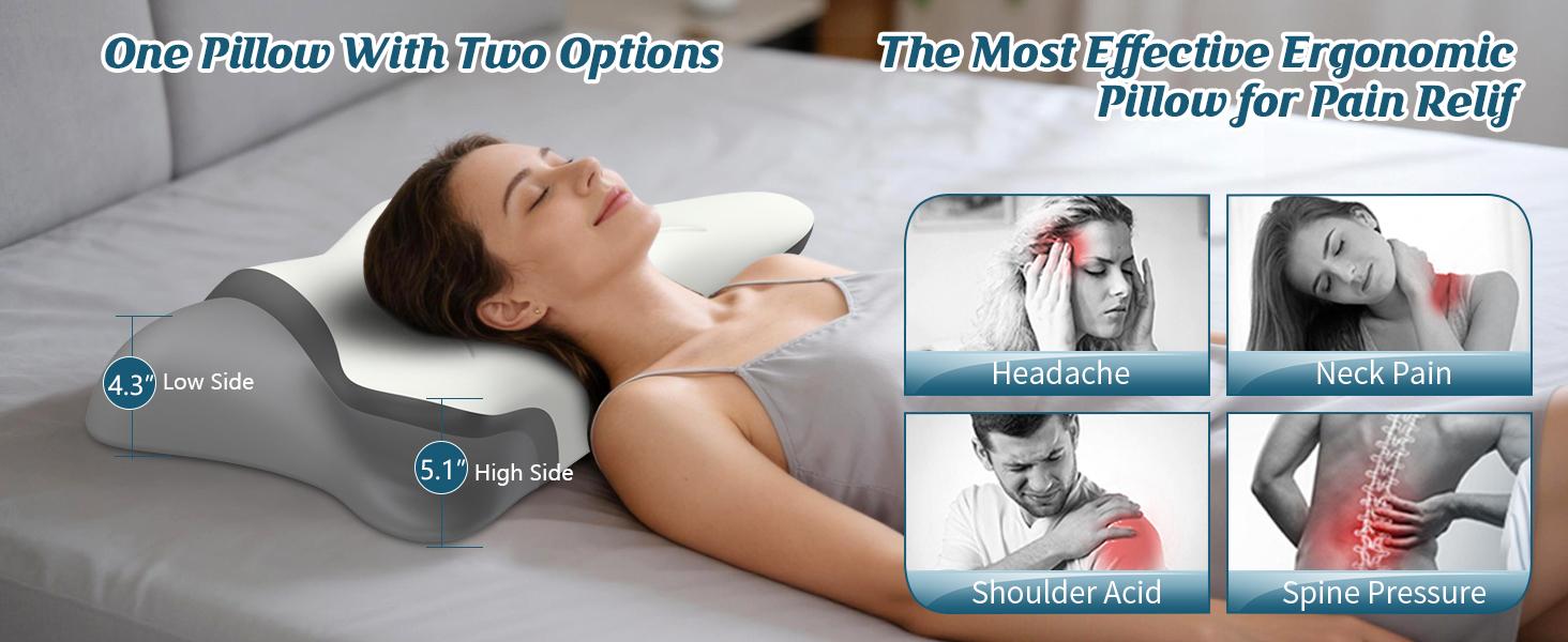 Cervical Neck Pillow for Pain Relief, Bed Pillows for Sleeping, Ergonomic Cooling Pillow, Orthopedic Contour Pillow for Side Back Stomach Sleepers,Neck Support Memory Foam Pillows with Pillow Covers