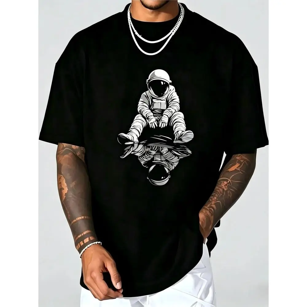 Astronaut Graphic Illustration T-Shirt for Men - Casual Crew Neck Short Sleeve, Soft Breathable Cotton, All-Season Summer Spring Everyday Top, Great Birthday Gift for Space Lovers, Outdoor Daily Wear, Streetwear, Machine Washable1James men's shop