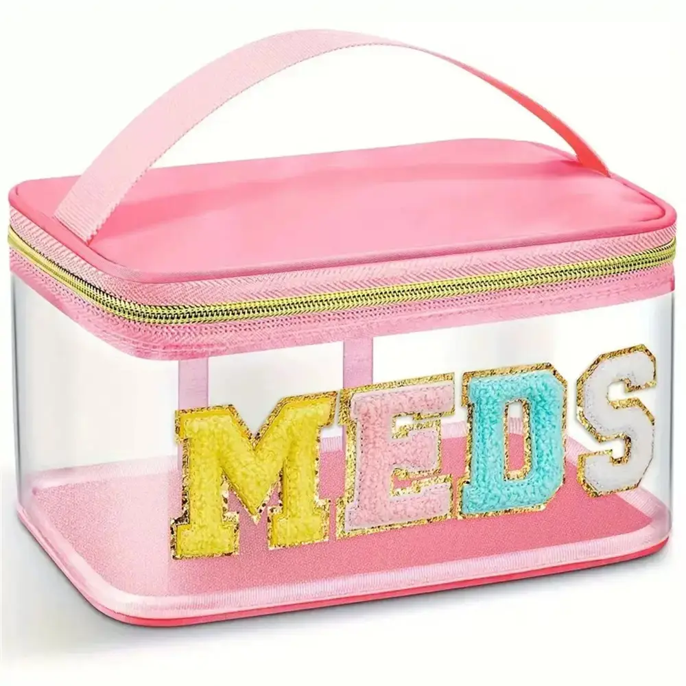 Reusable Letter Patch Meds Bag, Waterproof Nylon Portable Medicine & Toiletry Storage Organizer, Travel Makeup Bag for Home, Nurse Use, Travel Cosmetic Bags, Cosmetic Pouch, Travel Beauty Bag