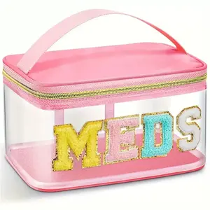 Reusable Letter Patch Meds Bag, Waterproof Nylon Portable Medicine & Toiletry Storage Organizer, Travel Makeup Bag for Home, Nurse Use, Travel Cosmetic Bags