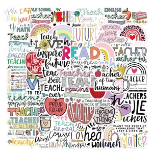 Teacher's Day Sticker, 50pcs/set Cartoon Teacher Themed Decorative Sticker, DIY Decals for Water Bottle, Laptop, Phone Case, Scrapbooking