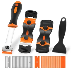4-Piece Razor Blade Scraper Set, Premium Cleaning Tool with 10 Metal & 10 Plastic Blades, Multi-Functional Glass Scraper for Windows, Stickers, Paint Removal ()
