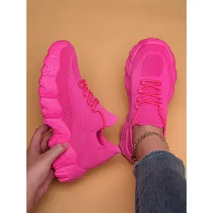 2025 Spring/Summer Women Shoes Ballerina Aesthetic Chunky Sneakers| Mesh Breathable Saw-Tooth Anti-Slip Thick Sole Sport Shoes, Cloud-Like Cushioning Low-Top Design Match With Frayed Denim Jeans + Gold Ankle Chain, Dopamine Outfit, Y2K Millennium Plain El
