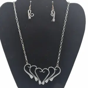 Custom-made horseshoe nail Heart necklace and drop earrings