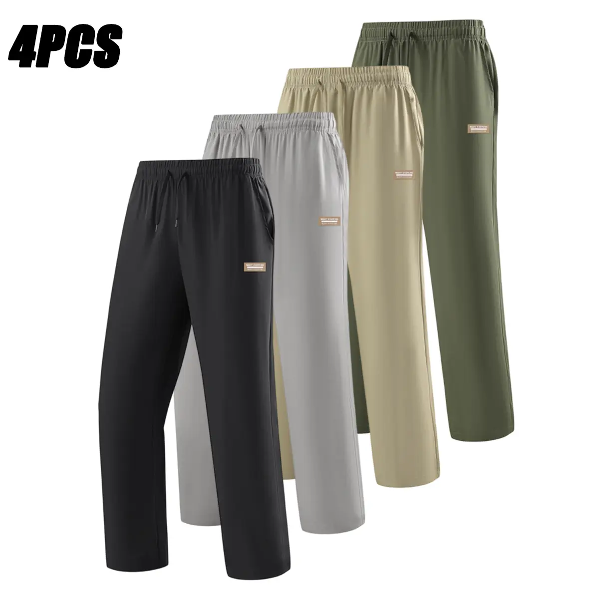 Men's 4pcs Quick Drying Joggers - Adjustable Stretch Waistband, Breathable, Stretchy, Lightweight, Solid Color, Durable Sports Pants for Fitness, Casual Lounge, Adjustable Stretch Men's Sports Joggers, Running, Fitted, Polyester, Fast Dry, Full Length, So