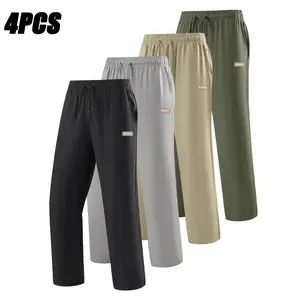 Men's 4pcs Sporty Joggers - Adjustable Elastic Waistband, Breathable Fast Dried, Comfortable Stretchy Lightweight Solid Color Durable Pants for Fitness, Casual Lounge, Adjustable Elastic Waistband Men's Sports Joggers
