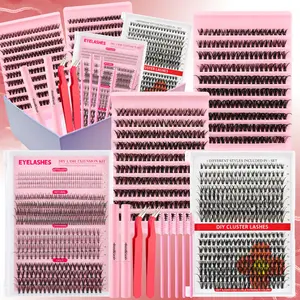 SOSIAY CICI long-lasting Wispy Lash Clusters Kit, 10-18mm Kira Style Individual Lashes, Ultra-Thin Band Soft Lash Extensions with 2-in-1 Bond & Seal, Tweezers and Brushes, Reusable DIY Lashes for Beginners