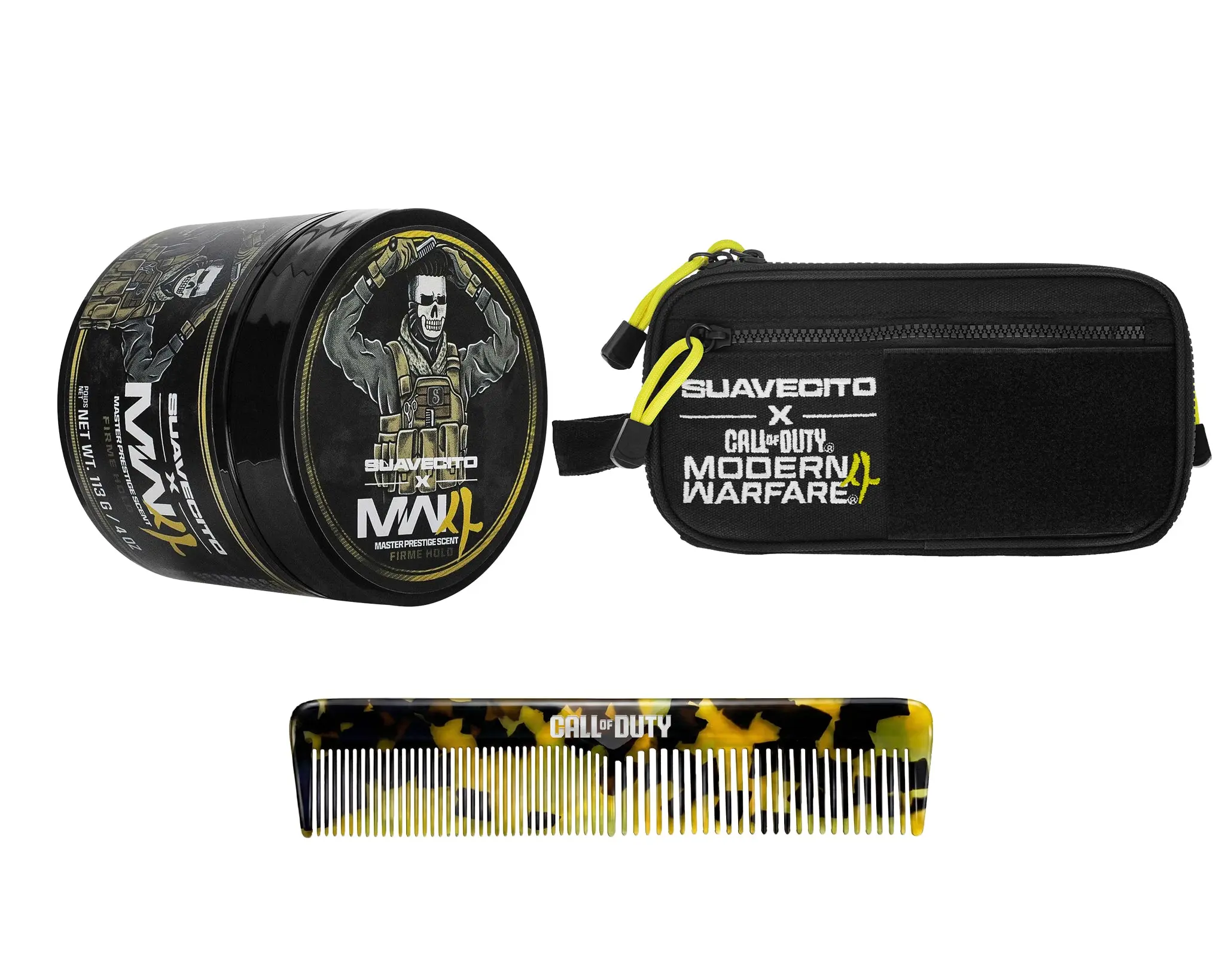Suavecito X Call of Duty: Modern Warfare 4 Firme (Strong) Hold Pomade, Dopp Kit, Acetate Comb Hair Styling Set Suavecito X Call of Duty: Modern Warfare 4 Firme (Strong) Hold Pomade, Dopp Kit, Acetate Comb Hair Styling Set