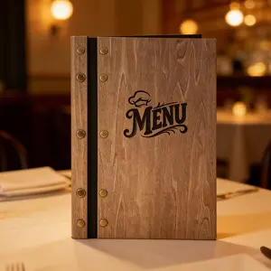 A5 Wood Restaurant Menu, Wooden Menu Cover with Engraved Logo, Durable & Stylish Design for Cafes Bars, Perfect for Customized Dining Experience