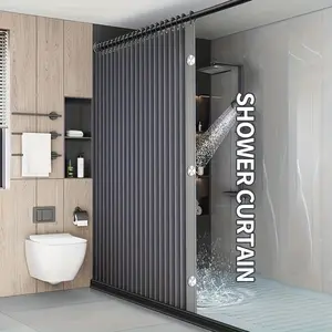 Foldable Gray Privacy Polyester Bathroom Curtain Partition - Wave Folding Screen with High-Temperature Blanket, Black Grommet Hook Holes, Machine-Washable All-Season Plain Fabric, Sinterklaas Grey Shower Set